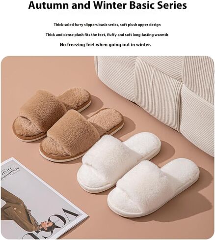 Womens Fuzzy Open Toe House Slippers Indoor Cotton Bedroom Slippers Slides for Women, Cozy Soft Fluffy Slides in Saudi Arabia
