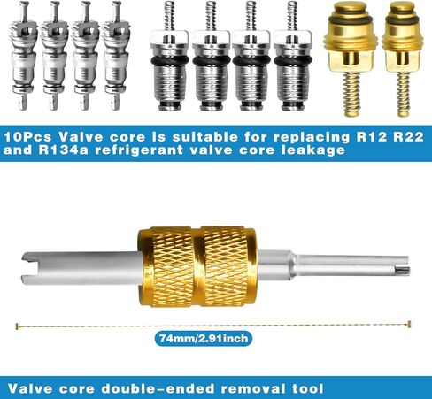 17 Pcs Air Conditioning Valve Core Kit, R12 To R134a Conversion Kit R134a Valve Core A/C Refrigeration System, AC Valve Kit AC Valve Core Removal Tool AC Service Port Seal Cap Valve Kit in Saudi Arabia