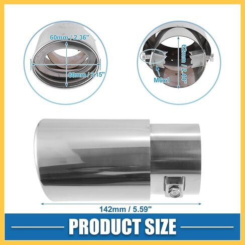 Car Exhaust Tip Pipe Straight Shaped Applicable Diameter 2.44" Universal Exhaust Pipe Muffler Tip Tailpipe Bolt-On Metal Silver Tone Auto Replacement Parts in Saudi Arabia