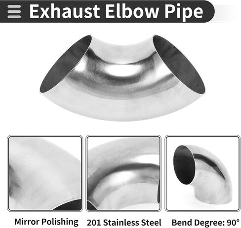 Motoforti 4 Pcs 90 Degree Mandrel Bend Elbow Car Exhaust Pipe Tubing Piping 2.35" Inch OD Thickness 1.2mm/18GA 60x160x1.2mm 201 Stainless Steel 4pcs in Saudi Arabia