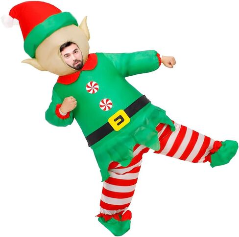 MXoSUM Inflatable Christmas Elf Snowman Costume for Adult Funny Blow up Santa Claus Gingerbread Man Costume in Kuwait