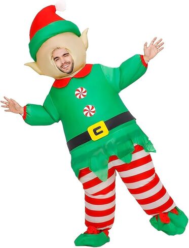 MXoSUM Inflatable Christmas Elf Snowman Costume for Adult Funny Blow up Santa Claus Gingerbread Man Costume in Kuwait