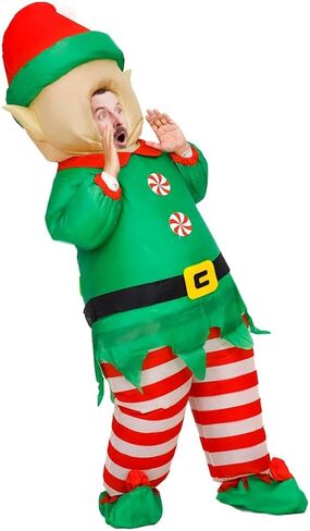 MXoSUM Inflatable Christmas Elf Snowman Costume for Adult Funny Blow up Santa Claus Gingerbread Man Costume in Kuwait