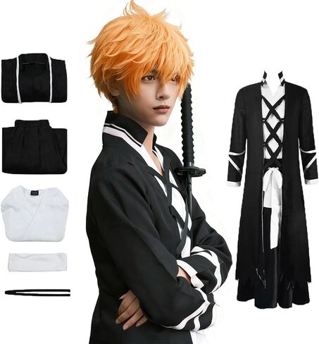 Kurosaki Adult Full Set Cosplay Kurosaki Samurai Kimono Costumes Plus Size Black Kimono Uniform for Halloween Party in Saudi Arabia
