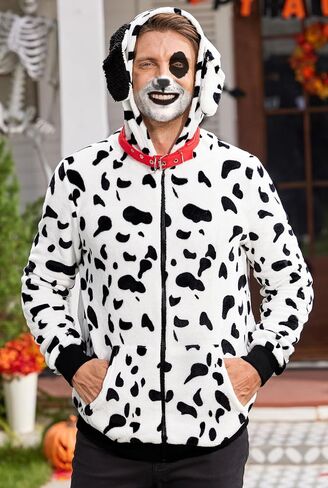 Arvilhill 4 Pcs Men's Halloween Dalmatian Costume Hoodie Makeup Collar Leash Full Set Outfits (S-3XL) in Saudi Arabia
