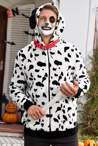 Arvilhill 4 Pcs Men's Halloween Dalmatian Costume Hoodie Makeup Collar Leash Full Set Outfits (S-3XL) in Saudi Arabia