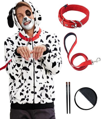 Arvilhill 4 Pcs Men's Halloween Dalmatian Costume Hoodie Makeup Collar Leash Full Set Outfits (S-3XL) in Saudi Arabia
