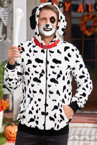 Arvilhill 4 Pcs Men's Halloween Dalmatian Costume Hoodie Makeup Collar Leash Full Set Outfits (S-3XL) in Saudi Arabia
