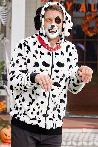 Arvilhill 4 Pcs Men's Halloween Dalmatian Costume Hoodie Makeup Collar Leash Full Set Outfits (S-3XL) in Saudi Arabia