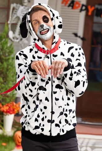 Arvilhill 4 Pcs Men's Halloween Dalmatian Costume Hoodie Makeup Collar Leash Full Set Outfits (S-3XL) in Saudi Arabia