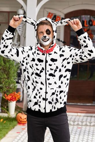 Arvilhill 4 Pcs Men's Halloween Dalmatian Costume Hoodie Makeup Collar Leash Full Set Outfits (S-3XL) in Saudi Arabia