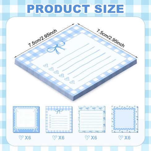 Thenshop 24 Pack Bow Sticky Notes 3 x 3 Inch Watercolor Cute Sticky Note Pads Assortment Ribbon Notebook Memo Pads Themed Party Favors for Home Office(Pink) in Saudi Arabia