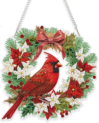 Eiflow Christmas Diamond Art Hanging Kit for Adult, DIY Acrylic Diamonds Painting Ornament Double Sided Pendant Board Kit(Cardinal Bird) in Kuwait