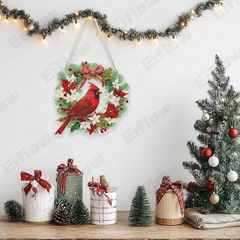 Eiflow Christmas Diamond Art Hanging Kit for Adult, DIY Acrylic Diamonds Painting Ornament Double Sided Pendant Board Kit(Cardinal Bird) in Kuwait