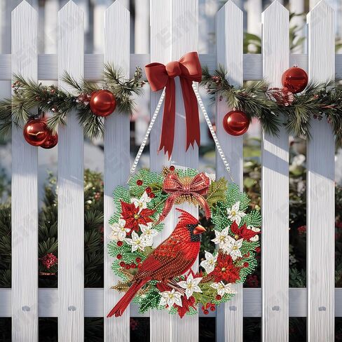 Eiflow Christmas Diamond Art Hanging Kit for Adult, DIY Acrylic Diamonds Painting Ornament Double Sided Pendant Board Kit(Cardinal Bird) in Kuwait