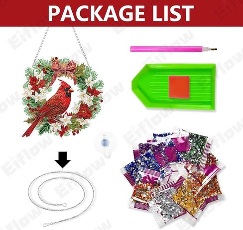 Eiflow Christmas Diamond Art Hanging Kit for Adult, DIY Acrylic Diamonds Painting Ornament Double Sided Pendant Board Kit(Cardinal Bird) in Kuwait