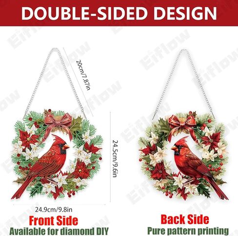 Eiflow Christmas Diamond Art Hanging Kit for Adult, DIY Acrylic Diamonds Painting Ornament Double Sided Pendant Board Kit(Cardinal Bird) in Kuwait