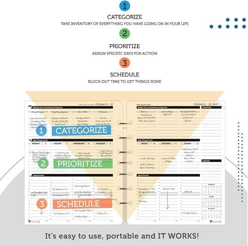 Planner Pad 7 Hole Leaf Leaf 3-Tier Downlel Down Down 12 Months ، يوليو 2025-يونيو 2026/العام الأكاديمي ، الحبر الأخضر الناعم ، 6 3/4 "× 8 1/2" in Kuwait