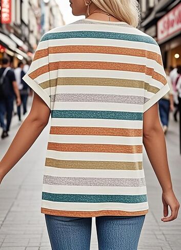Women V Neck Short Sleeve Loose Fit Casual Blouse Womens Tops Beach Vacation in Saudi Arabia