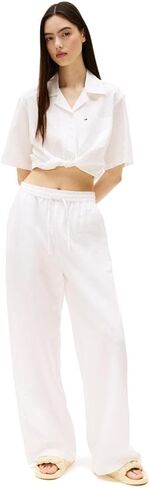 Tommy Jeans Women's Crop Linen Shirt with Front Tie Detail in Saudi Arabia