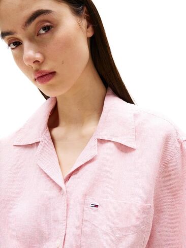 Tommy Jeans Women's Crop Linen Shirt with Front Tie Detail in Saudi Arabia