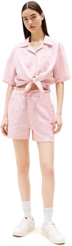 Tommy Jeans Women's Crop Linen Shirt with Front Tie Detail in Saudi Arabia
