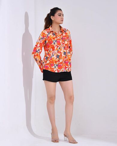 Women's Cotton Printed Full Sleeve Shirt – Comfortable Casual, Stylish Button-Down Shirt in Saudi Arabia