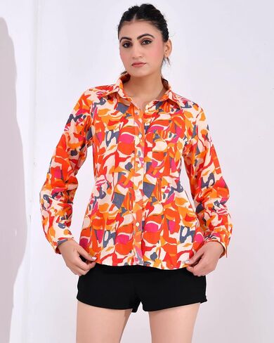 Women's Cotton Printed Full Sleeve Shirt – Comfortable Casual, Stylish Button-Down Shirt in Saudi Arabia