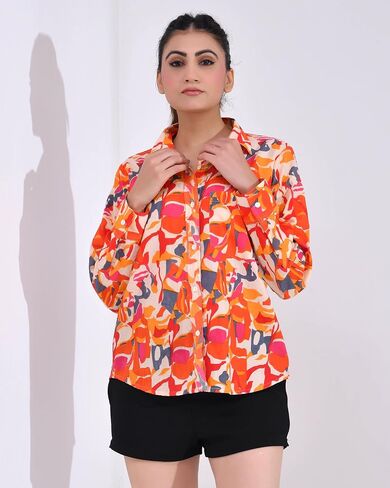 Women's Cotton Printed Full Sleeve Shirt – Comfortable Casual, Stylish Button-Down Shirt in Saudi Arabia
