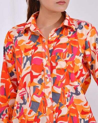 Women's Cotton Printed Full Sleeve Shirt – Comfortable Casual, Stylish Button-Down Shirt in Saudi Arabia