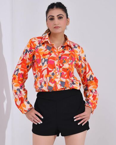 Women's Cotton Printed Full Sleeve Shirt – Comfortable Casual, Stylish Button-Down Shirt in Saudi Arabia