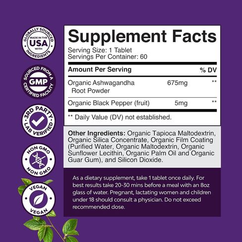 USDA Organic Ashwagandha Liquid Drops - Liquid Ashwagandha Root Extract for Stress and Mood Support - Tasty Adaptogenic Ashwagandha Tincture - Non GMO Vegan Gluten Alcohol and Sugar Free (2 Pack) in Saudi Arabia
