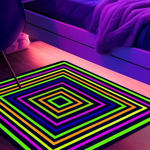 Duraaamo 39×39 Inch Neon Glow in The Dark Dance Floor Blacklight Rug UV Reactive Fluorescent Non-Slip Carpet Runner for Birthday 80s 90s Party Game Room Playroom Decorations(Square) in Kuwait