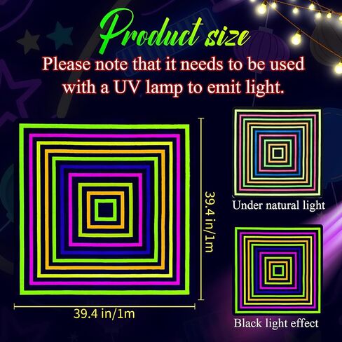 Duraaamo 39×39 Inch Neon Glow in The Dark Dance Floor Blacklight Rug UV Reactive Fluorescent Non-Slip Carpet Runner for Birthday 80s 90s Party Game Room Playroom Decorations(Square) in Kuwait