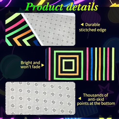 Duraaamo 39×39 Inch Neon Glow in The Dark Dance Floor Blacklight Rug UV Reactive Fluorescent Non-Slip Carpet Runner for Birthday 80s 90s Party Game Room Playroom Decorations(Square) in Kuwait