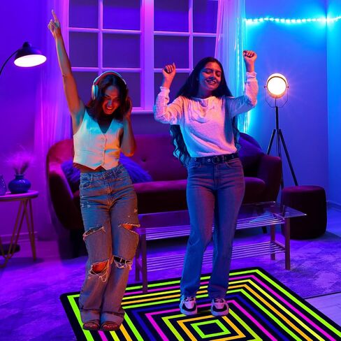 Duraaamo 39×39 Inch Neon Glow in The Dark Dance Floor Blacklight Rug UV Reactive Fluorescent Non-Slip Carpet Runner for Birthday 80s 90s Party Game Room Playroom Decorations(Square) in Kuwait