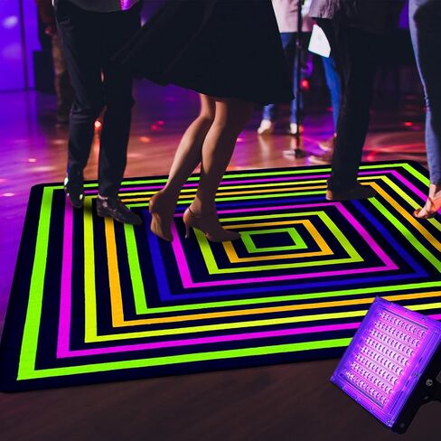 Duraaamo 39×39 Inch Neon Glow in The Dark Dance Floor Blacklight Rug UV Reactive Fluorescent Non-Slip Carpet Runner for Birthday 80s 90s Party Game Room Playroom Decorations(Square) in Kuwait