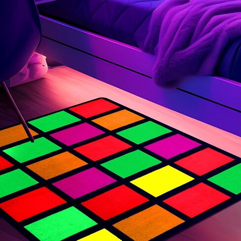 Duraaamo 39×39 Inch Neon Glow in The Dark Dance Floor Blacklight Rug UV Reactive Fluorescent Non-Slip Carpet Runner for Birthday 80s 90s Party Game Room Playroom Decorations(Square) in Kuwait