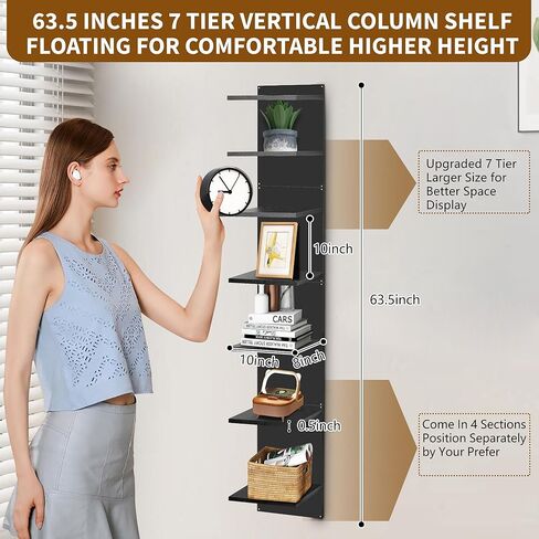 وحدة رف حائط مقاس 63.5 بوصة من DD DEFINED DECO، أرفف حائط من 7 طبقات، حامل جداري زخرفي رأسي، رف عمودي عمودي لتخزين ديكور المنزل، تصميم منظم، تصميم لغرفة النوم وغرفة المعيشة in Kuwait