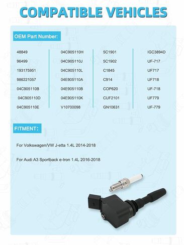Set Of 4 UF717 Ignition Coil Pack & Iridium Spark Plugs (1.4L Only) For Volkswagen/VW Jetta 2014-2018,For Audi A3 Sportback e-tron 2016-2018, Replace # UF779 5C1901 in Saudi Arabia
