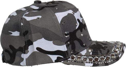 TOP HEADWEAR Women’s Rhinestone Studded Camo Hat – Adjustable Bling Camouflage Baseball Cap Sparkly Fashion Cap in Kuwait