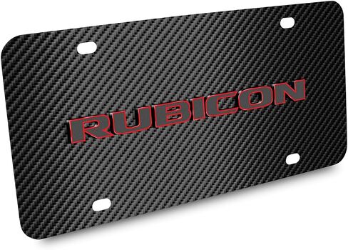 صورة iPick لـ Jeep Rubicon 3D Logo Red Edge أسود من ألياف الكربون لوحة ترخيص فولاذية للديكور in Saudi Arabia