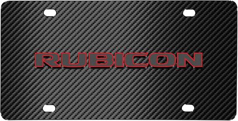 صورة iPick لـ Jeep Rubicon 3D Logo Red Edge أسود من ألياف الكربون لوحة ترخيص فولاذية للديكور in Saudi Arabia