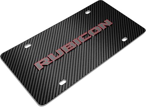 صورة iPick لـ Jeep Rubicon 3D Logo Red Edge أسود من ألياف الكربون لوحة ترخيص فولاذية للديكور in Saudi Arabia
