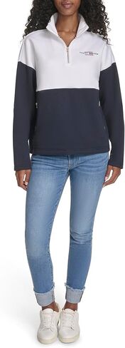 سويت شيرت نسائي من الصوف بسحاب 1/4 من Tommy Hilfiger Mockneck Colorblock in Saudi Arabia