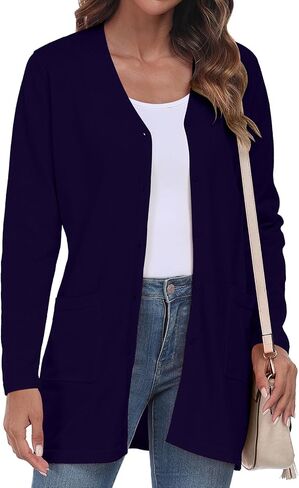 YUNDAI Womens Casual Lightweight with Pocketes Long Sleeve Open Front Cardigan in Kuwait