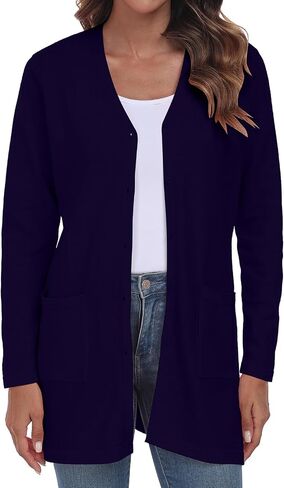 YUNDAI Womens Casual Lightweight with Pocketes Long Sleeve Open Front Cardigan in Kuwait