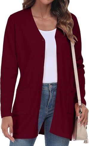 YUNDAI Womens Casual Lightweight with Pocketes Long Sleeve Open Front Cardigan in Kuwait