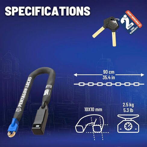 PENTAGON Bike Chain Key Lock - Magnetic Patented Gold Secure Heavy Duty Anti Theft Lock for Bicycles E-Bikes Scooters and Motorcycles - Maximum Security Master Tool Bike Protector (43.5'') in Saudi Arabia