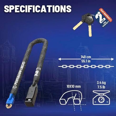 PENTAGON Bike Chain Key Lock - Magnetic Patented Gold Secure Heavy Duty Anti Theft Lock for Bicycles E-Bikes Scooters and Motorcycles - Maximum Security Master Tool Bike Protector (43.5'') in Saudi Arabia